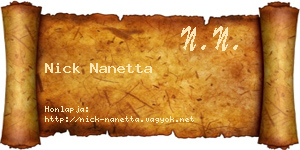 Nick Nanetta névjegykártya